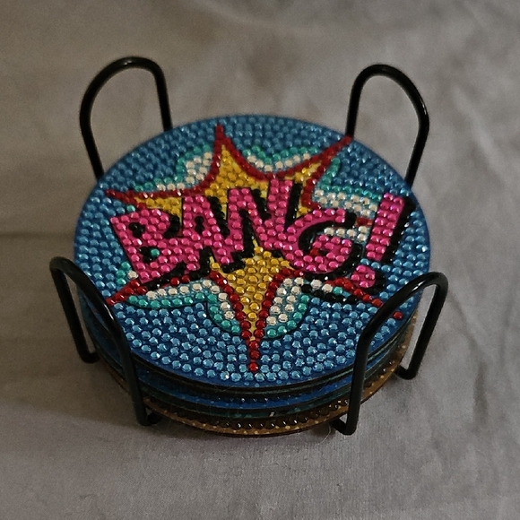Colorful Comic Book Style Rhinestone Coaster Set - Picture 9 of 9